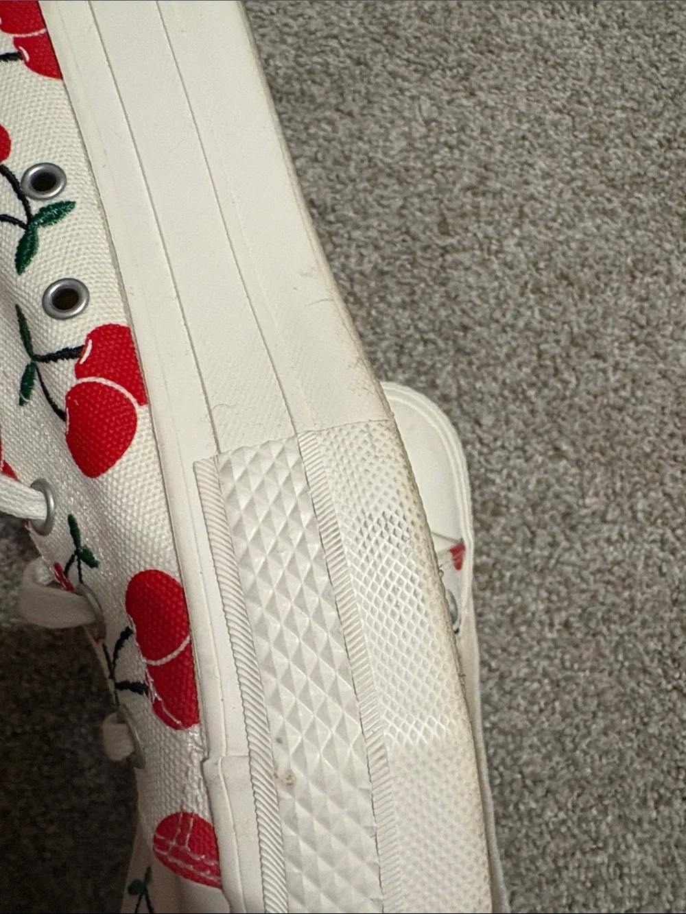 Converse High-Top Canvas Sneakers in White with Red Cherry Print - Picture 3 of 6